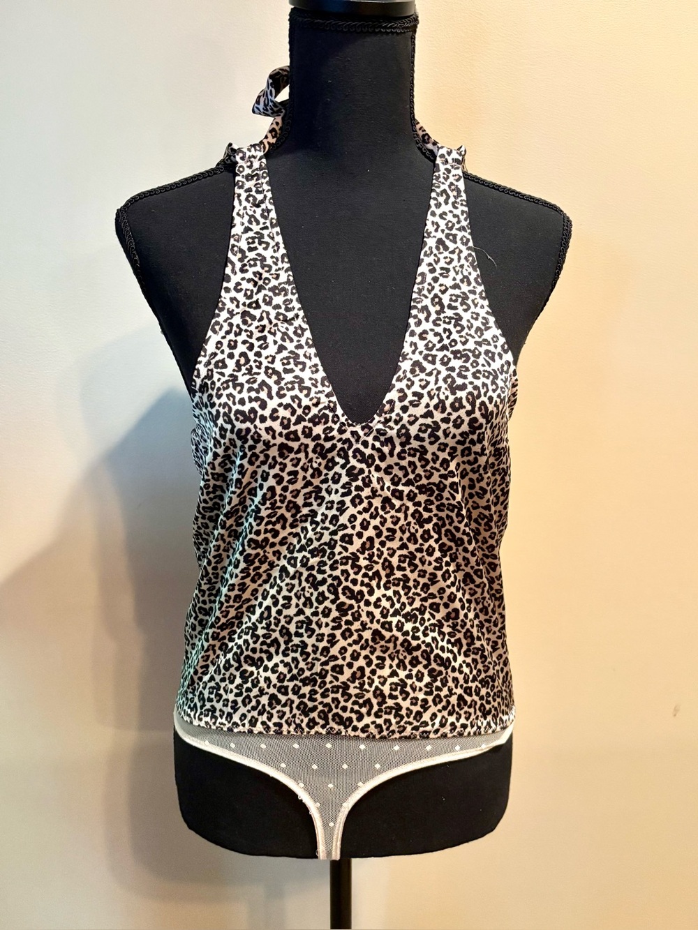 Abercrombie & fitch Leopard Print Halter Neck body suit Tank Top - Black & White